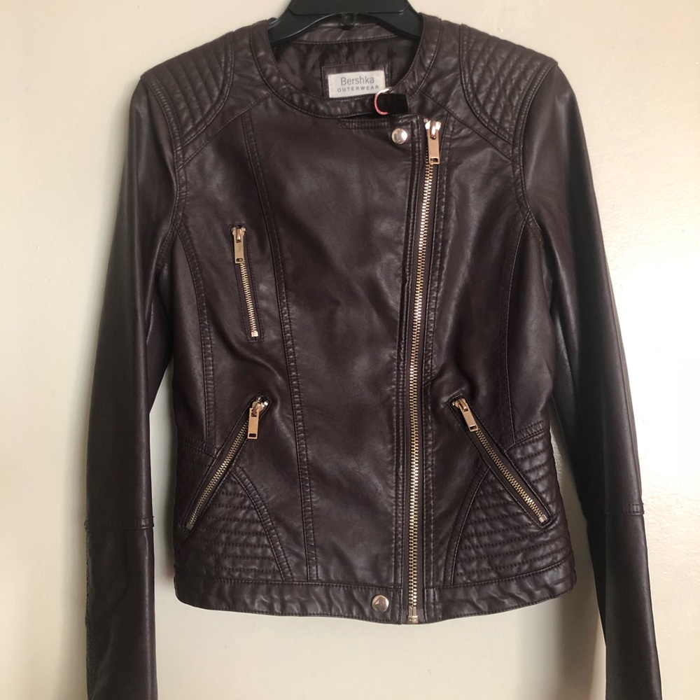 Dark brown synthetic leather jacket